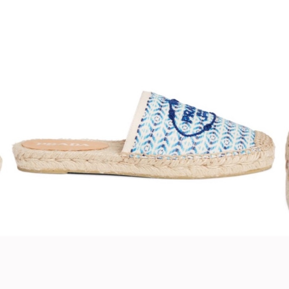 Prada Embroidered Logo Espadrille Mule Flats